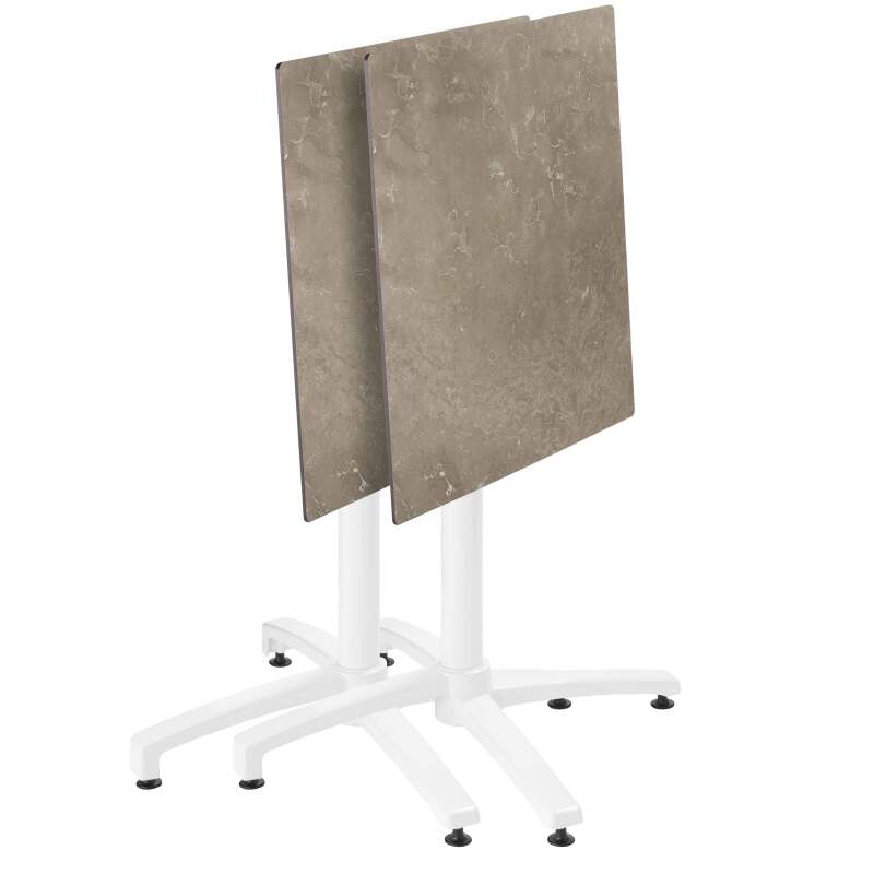 Table 70x70 cm inclinable stratifiée avec pied blanc et chaises en métal