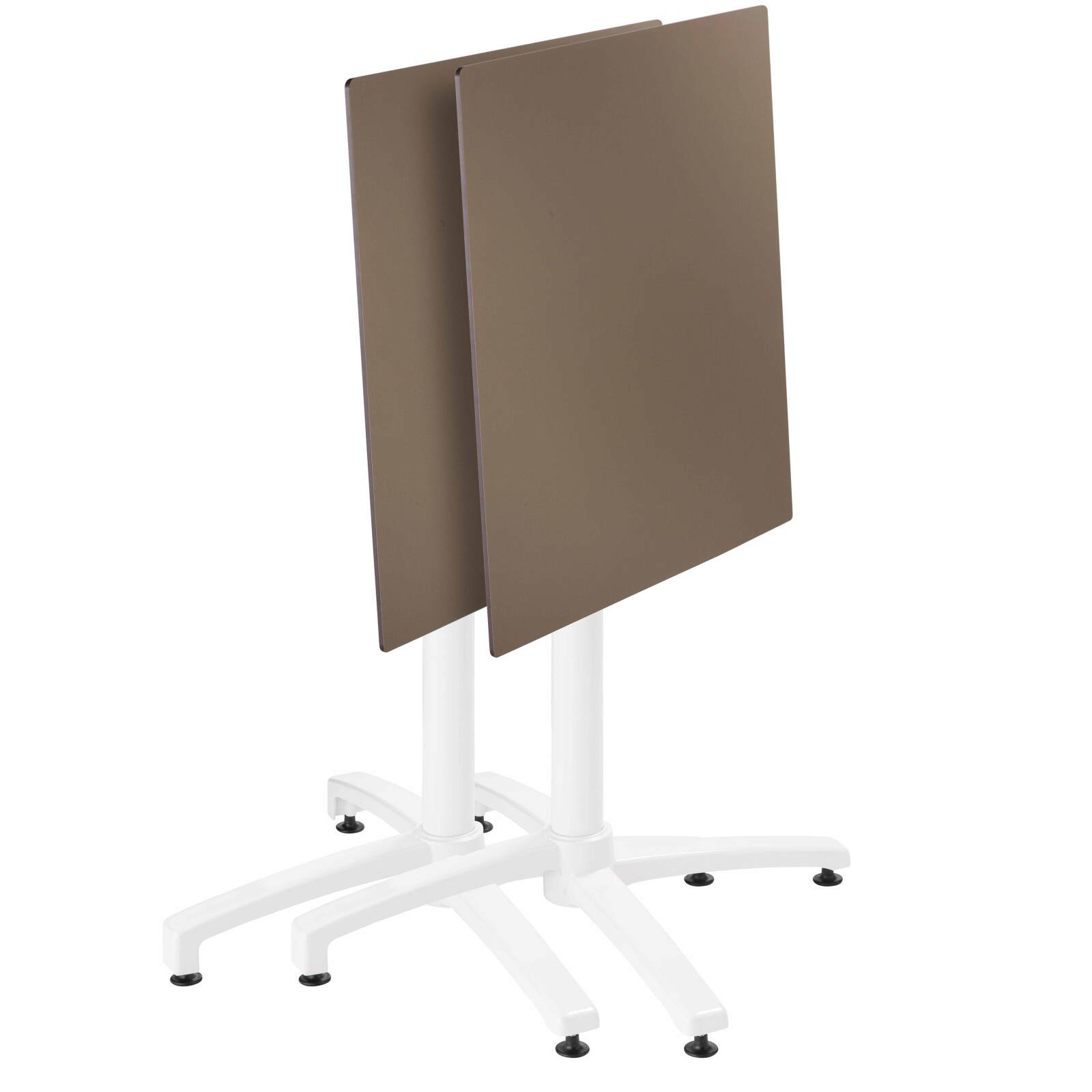 Table 70x70 cm inclinable stratifiée avec pied blanc et chaises en métal