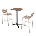Table haute 60x60 cm inclinable stratifiée avec pied noir et chaises en métal