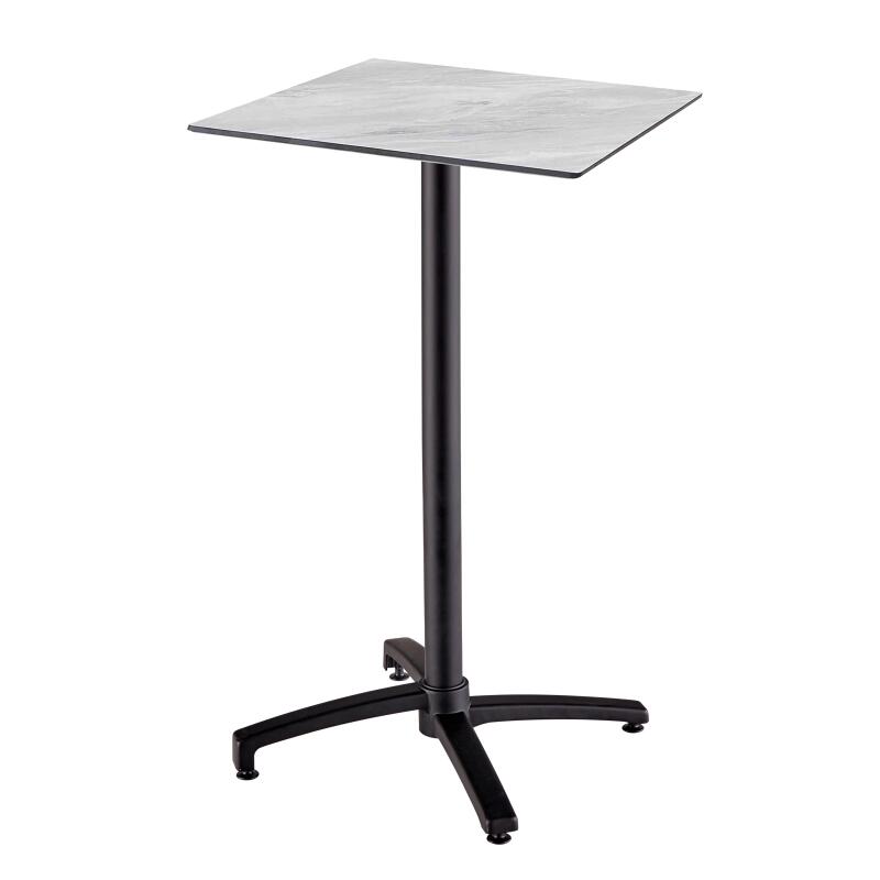 Table haute 60x60 cm inclinable stratifiée avec pied noir et chaises en métal