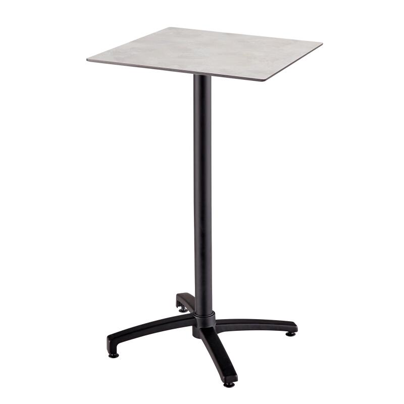 Table haute 60x60 cm inclinable stratifiée avec pied noir et chaises en métal