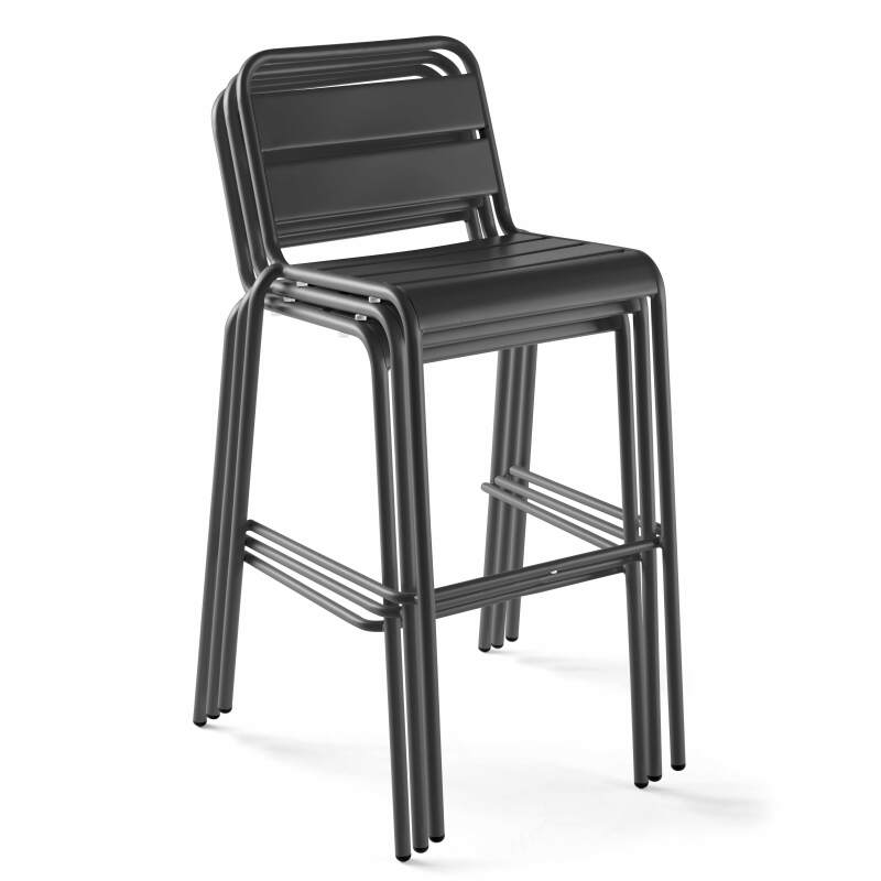 Table haute 60x60 cm inclinable stratifiée avec pied noir et chaises en métal