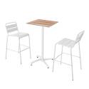 Table haute 60x60 cm inclinable stratifiée avec pied blanc et chaises en métal