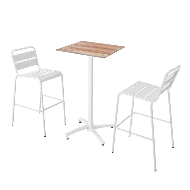 Table haute 60x60 cm inclinable stratifiée avec pied blanc et chaises en métal
