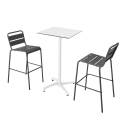 Table haute 60x60 cm inclinable stratifiée avec pied blanc et chaises en métal