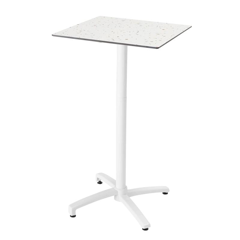 Table haute 60x60 cm inclinable stratifiée avec pied blanc et chaises en métal