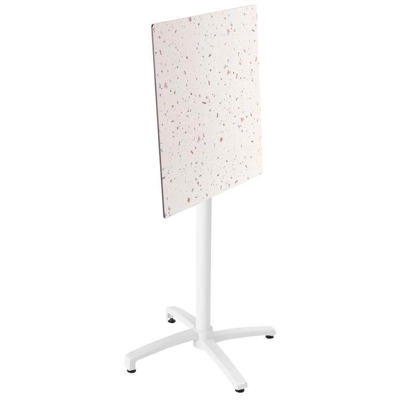 Table haute 60x60 cm inclinable stratifiée avec pied blanc et chaises en métal