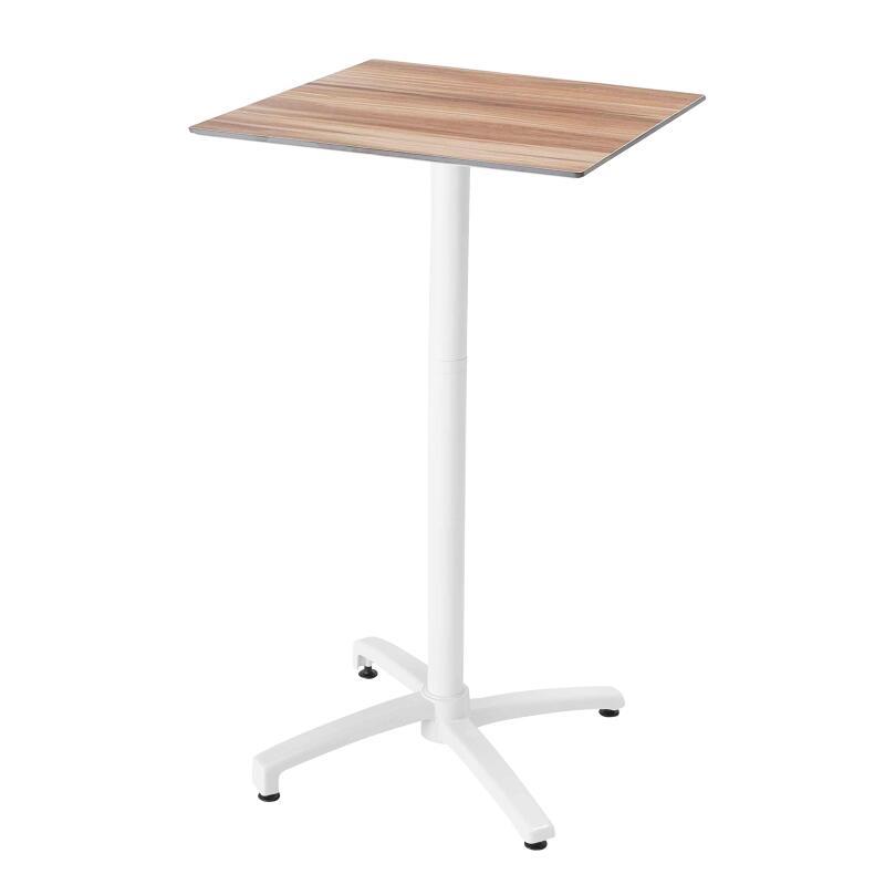 Table haute 60x60 cm inclinable stratifiée avec pied blanc et chaises en métal