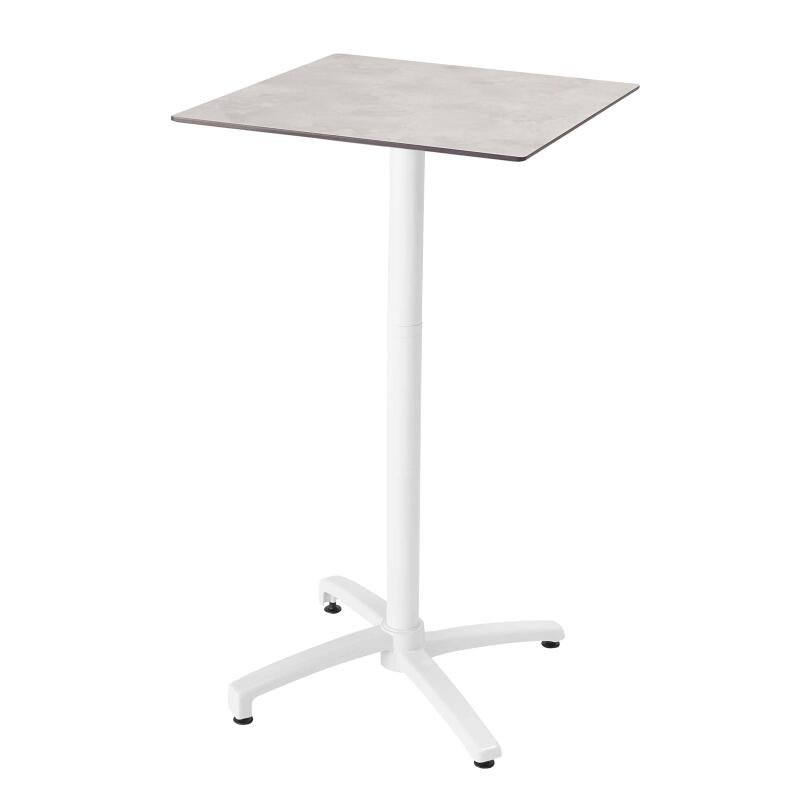 Table haute 60x60 cm inclinable stratifiée avec pied blanc et chaises en métal