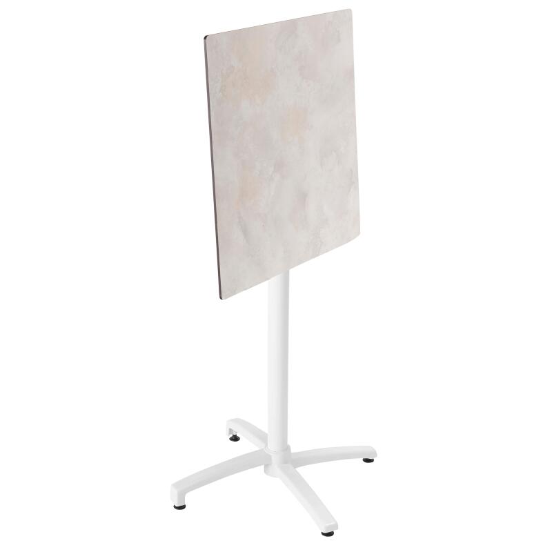 Table haute 60x60 cm inclinable stratifiée avec pied blanc et chaises en métal