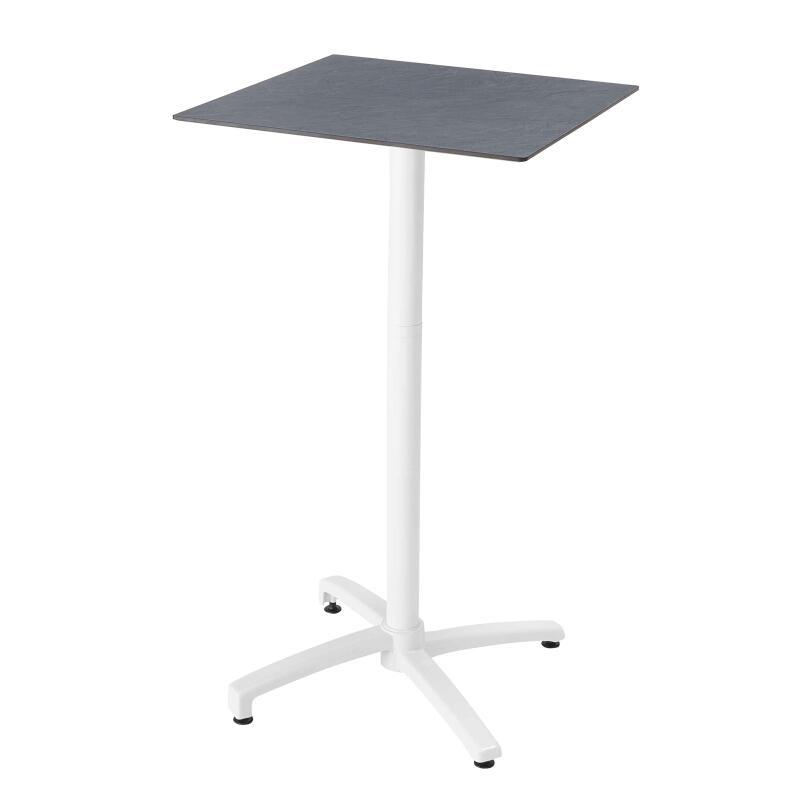 Table haute 60x60 cm inclinable stratifiée avec pied blanc et chaises en métal