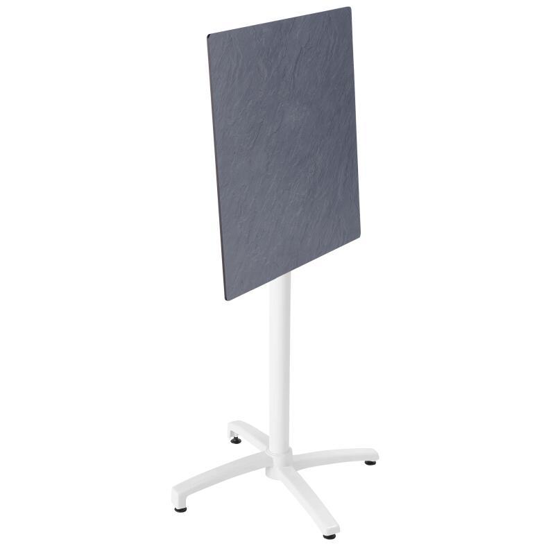 Table haute 60x60 cm inclinable stratifiée avec pied blanc et chaises en métal