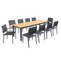Table de jardin rectangulaire extensible en aluminium et bois d'eucalyptus 180/240 x 74 cm avec 8 chaises et 2 chaises avec acco