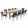 Table de jardin extensible rectangulaire en aluminium et bois d\'eucalyptus FSC® avec 8 chaises et 2 chaises avec accoudoirs