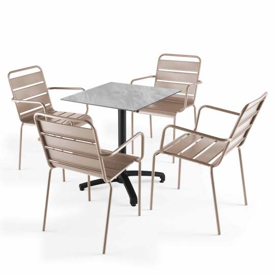 Table de jardin bistrot carrée inclinable en aluminium noir et HPL 70x70 cm et 4 chaises | Oviala