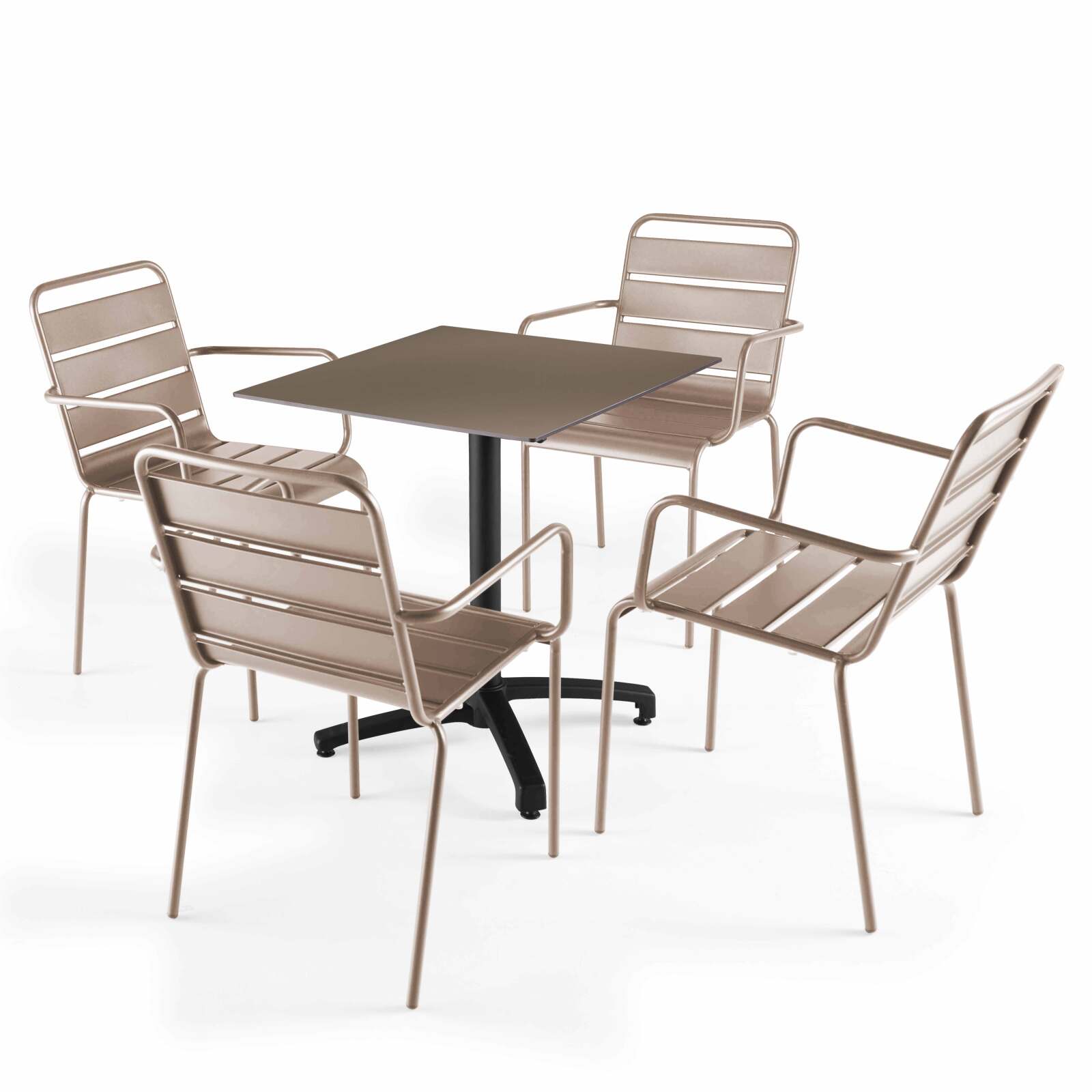 Table 70x70 cm inclinable stratifiée avec pied noir et chaises en métal