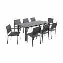 Table de jardin extensible en aluminium et pierre avec 8 chaises sans accoudoirs et 2 chaises avec accoudoirs