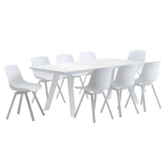 Table de jardin rectangulaire avec plateau céramique 180 x 90 cm et 8 chaises