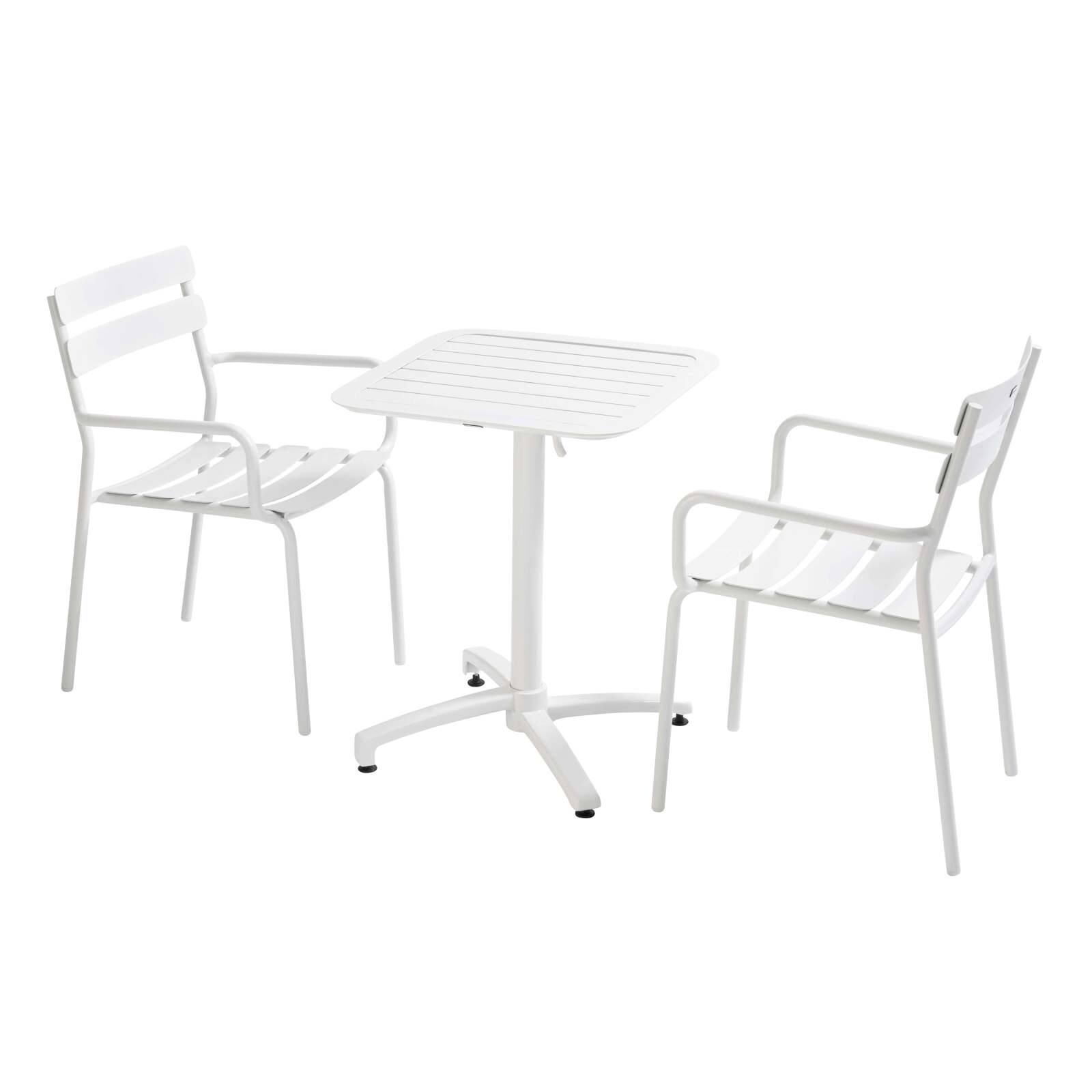Table de terrasse 60x60 cm inclinable en aluminium et 2 chaises avec accoudoirs