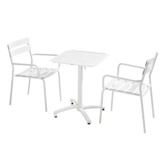 Table de jardin bistrot carré inclinable en aluminium 60x60 cm et 2 chaises avec accoudoirs | Oviala