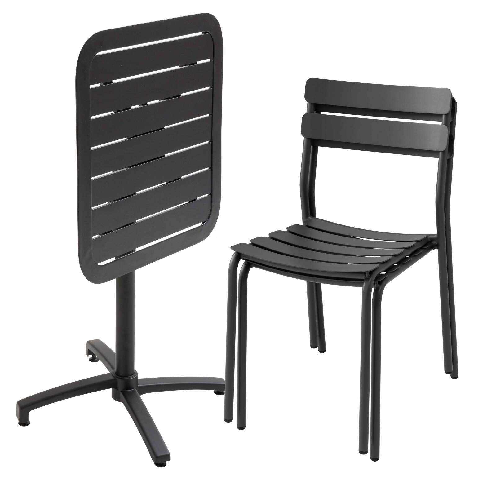 Table de terrasse 70x70 cm inclinable et 2 chaises en aluminium