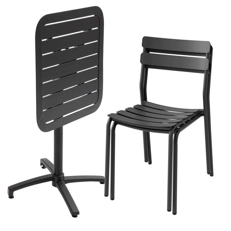 Table de terrasse 70x70 cm inclinable et 2 chaises en aluminium