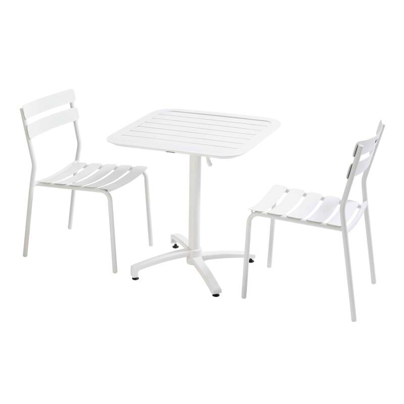 Table de terrasse 70x70 cm inclinable et 2 chaises en aluminium
