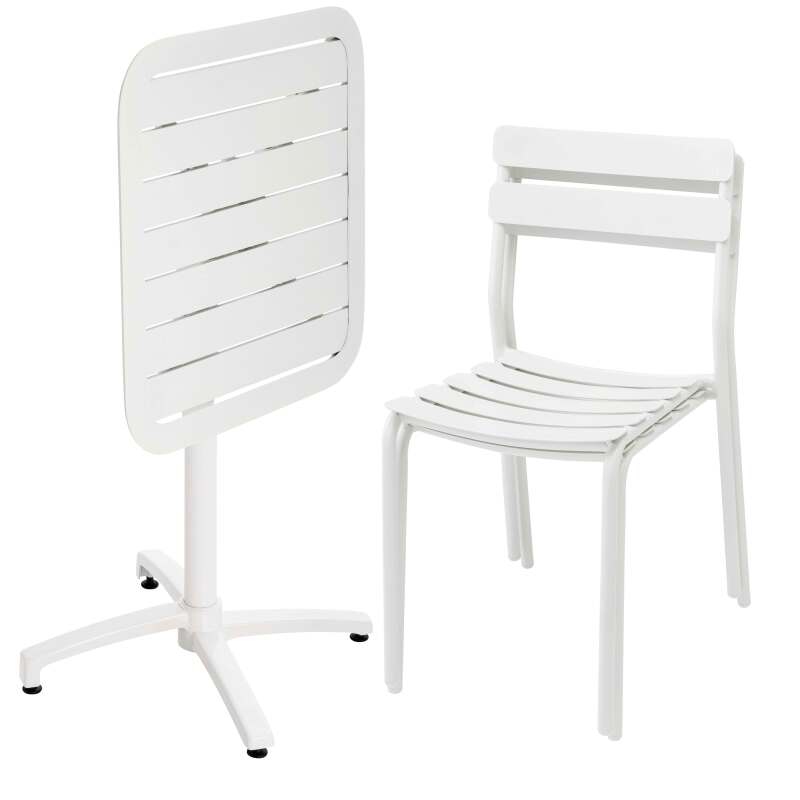 Table de terrasse 70x70 cm inclinable et 2 chaises en aluminium