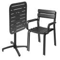 Table de terrasse 70x70 cm inclinable en aluminium et 2 chaises avec accoudoirs