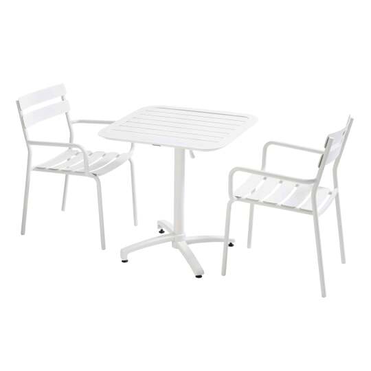 Table de jardin bistrot carré inclinable en aluminium 70x70 cm et 2 chaises avec accoudoirs | Oviala