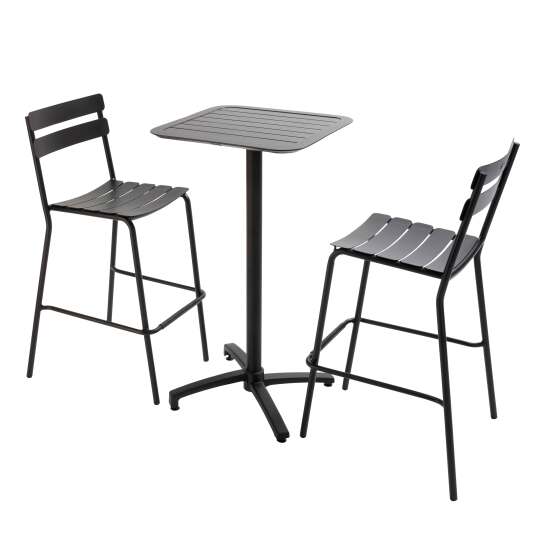 Table haute de jardin bistrot carré inclinable en aluminium 60x60 cm et 2 chaises hautes | Oviala