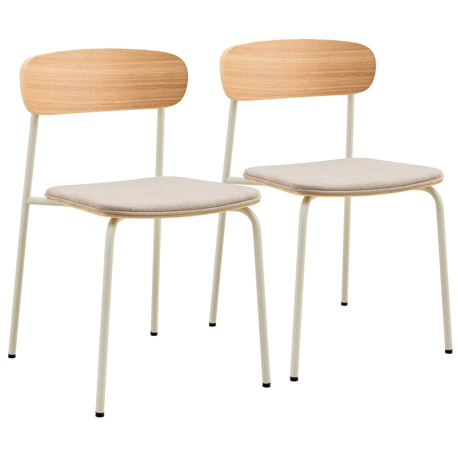 Lot de 2 chaises en métal, bois et tissu