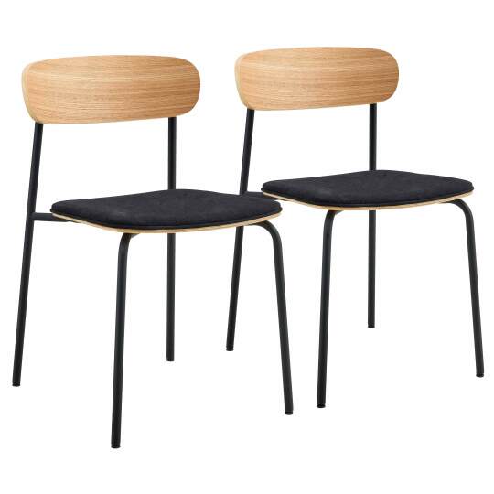 Lot de 2 chaises en métal, bois et tissu