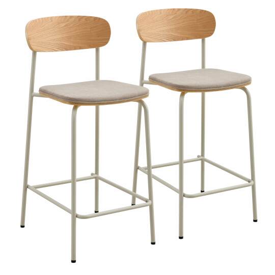 Lot de 2 chaises hautes en métal, bois et tissu