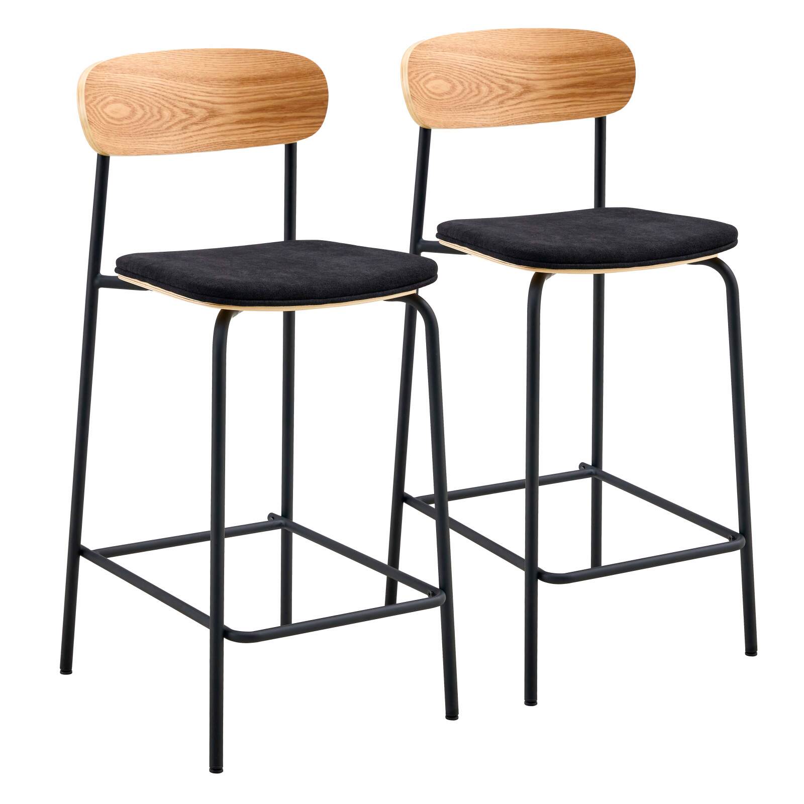 Lot de 2 chaises hautes en métal, bois et tissu