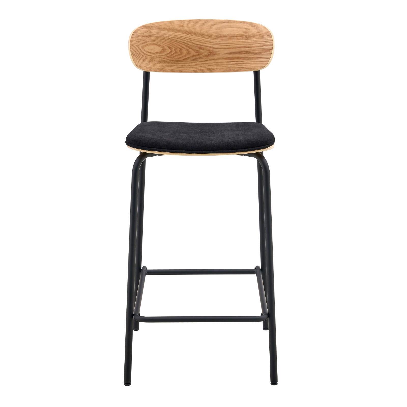 Lot de 2 chaises hautes en métal, bois et tissu