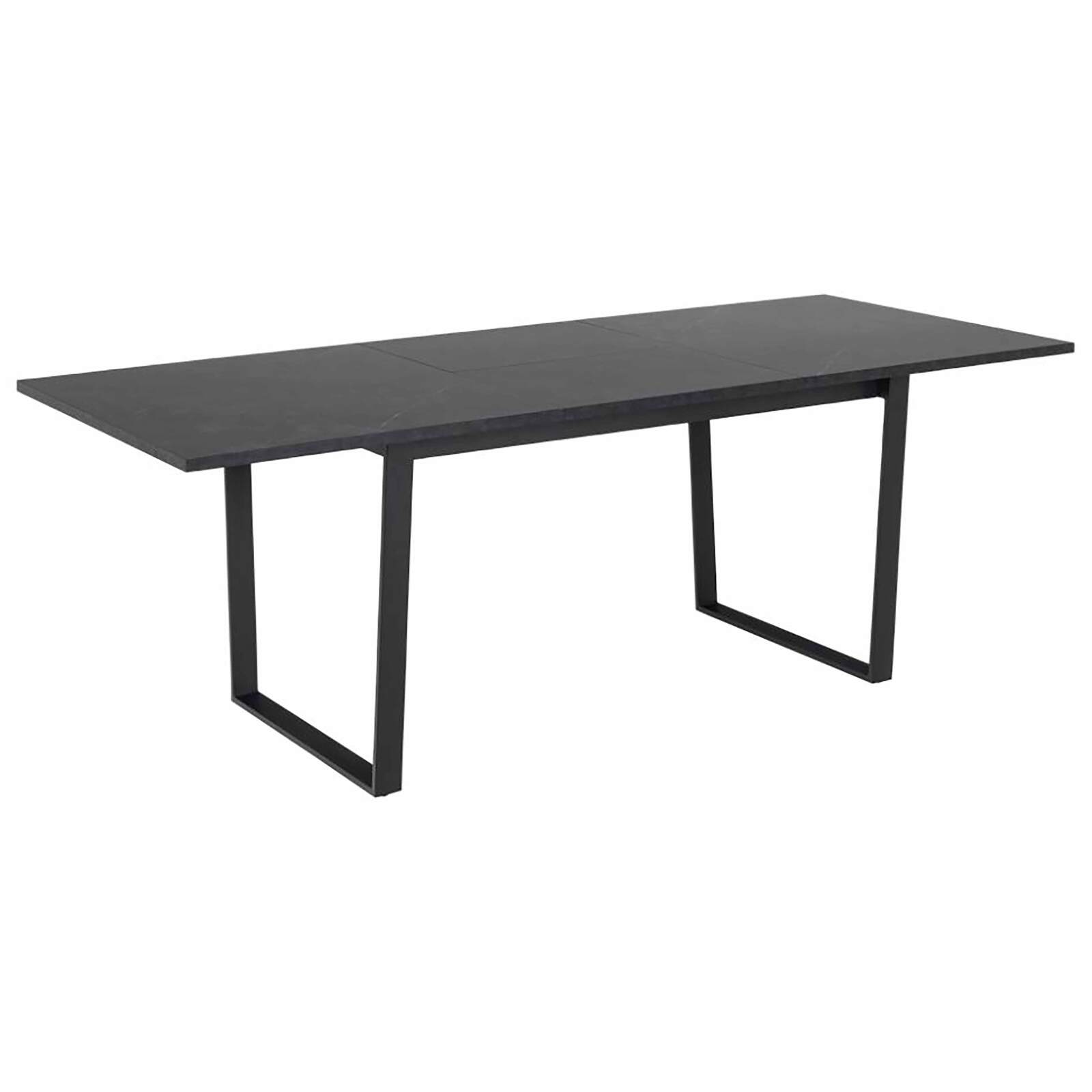 Table à manger extensible en acier et MDF effet marbre noir - 6 à 8 personnes