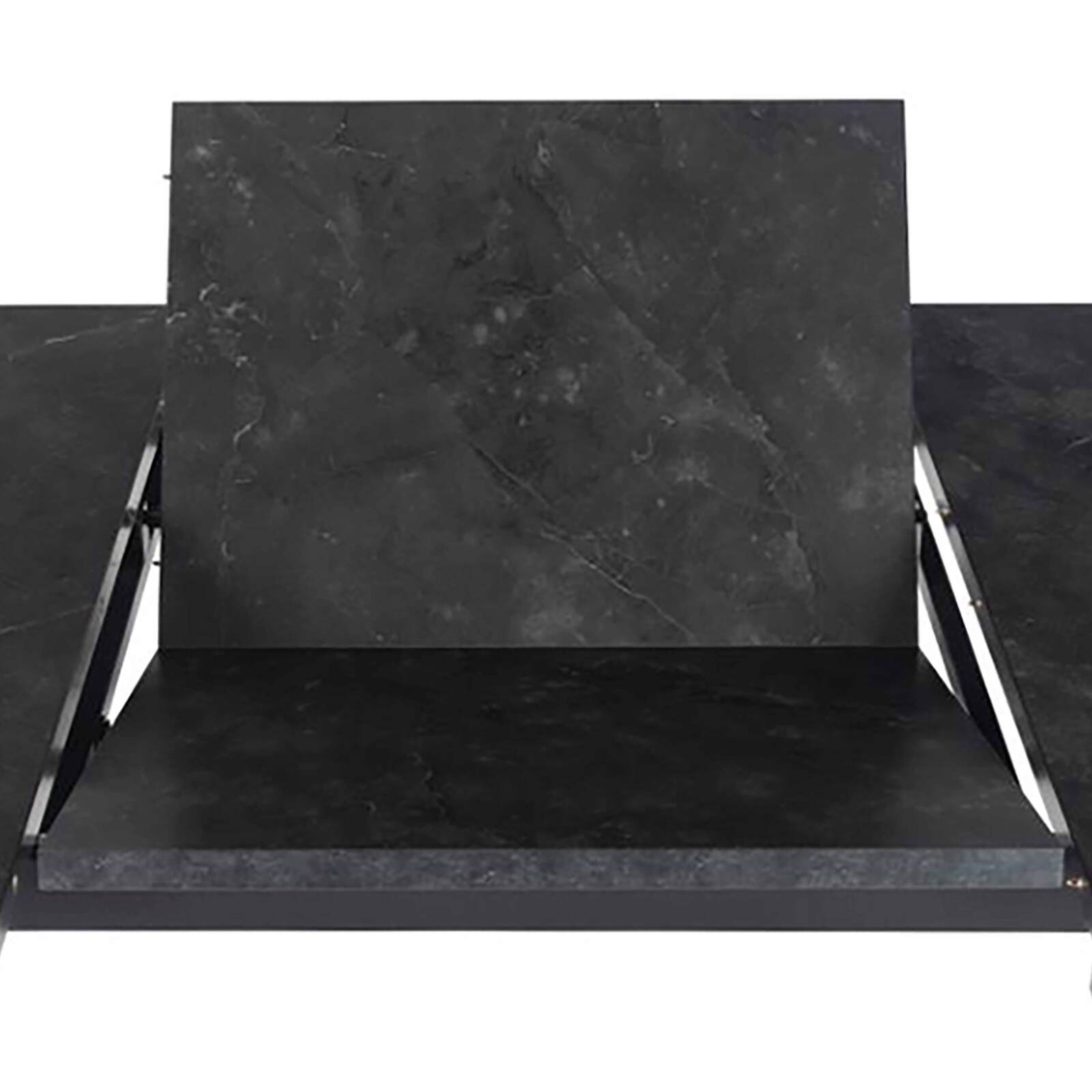 Table à manger extensible en acier et MDF effet marbre noir - 6 à 8 personnes