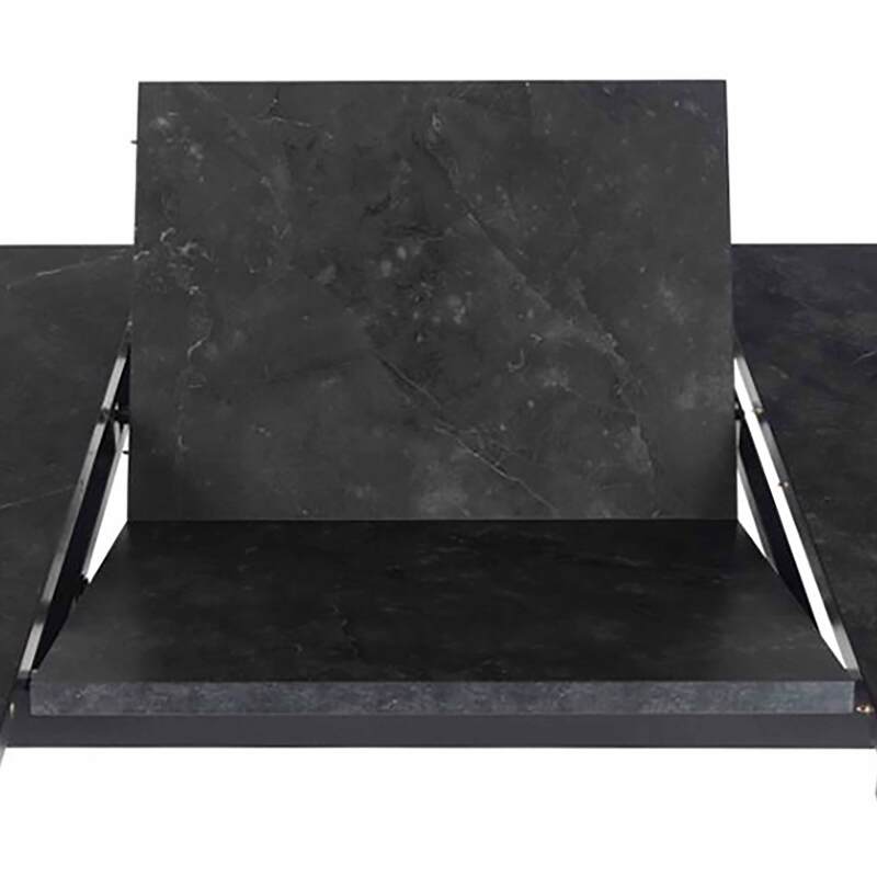 Table à manger extensible en acier et MDF effet marbre noir - 6 à 8 personnes