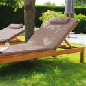 Lot de 2 bains de soleil avec coussin et tablette en bois d'eucalyptus FSC®