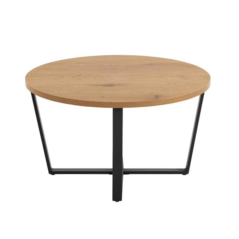 Table basse ronde en acier et MDF effet chêne