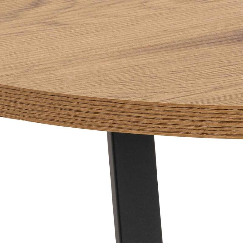 Table basse ronde en acier et MDF effet chêne