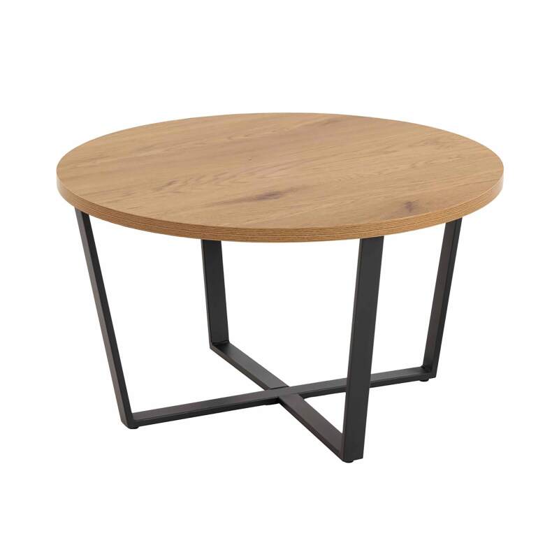Table basse ronde en acier et MDF effet chêne