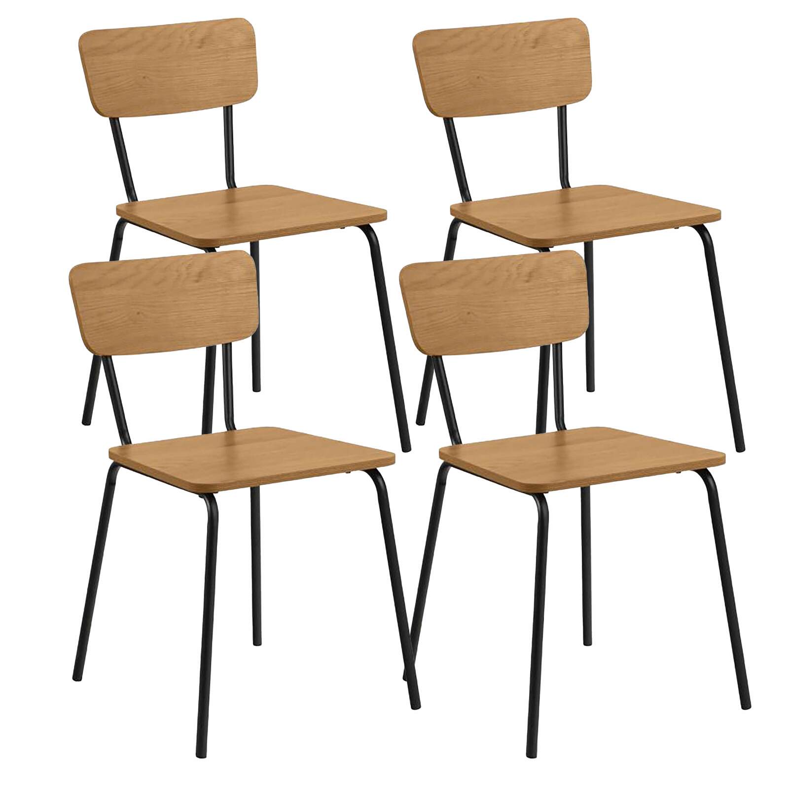 Lot de 4 chaises en acier et MDF effet chêne