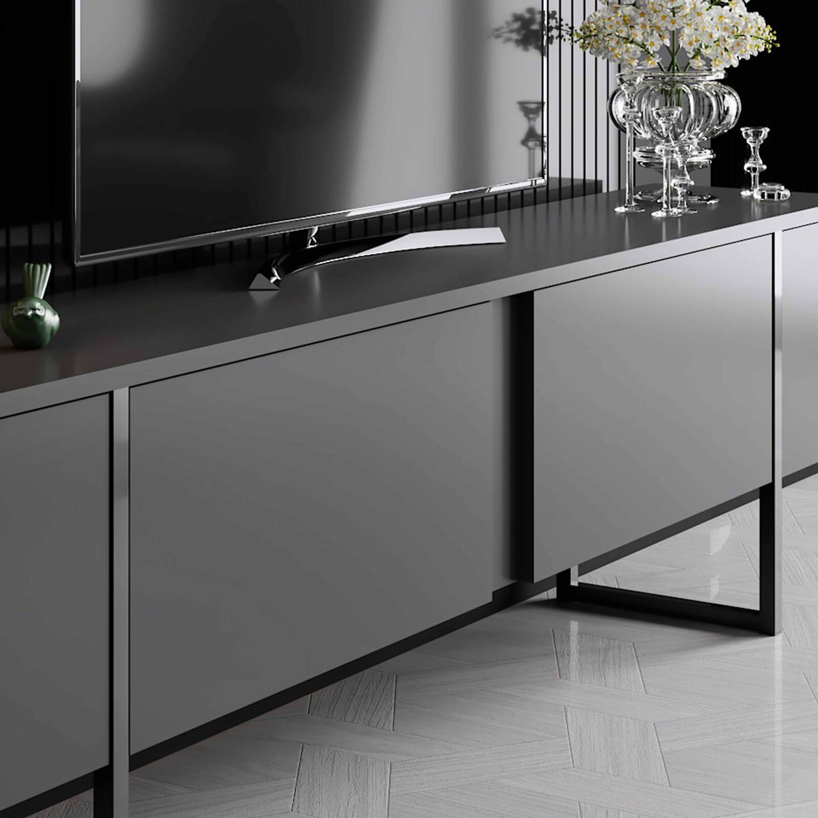 Meuble TV en mélaminé et acier 180 cm