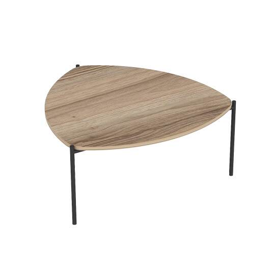 Table basse triangulaire en acier et mélaminé effet bois