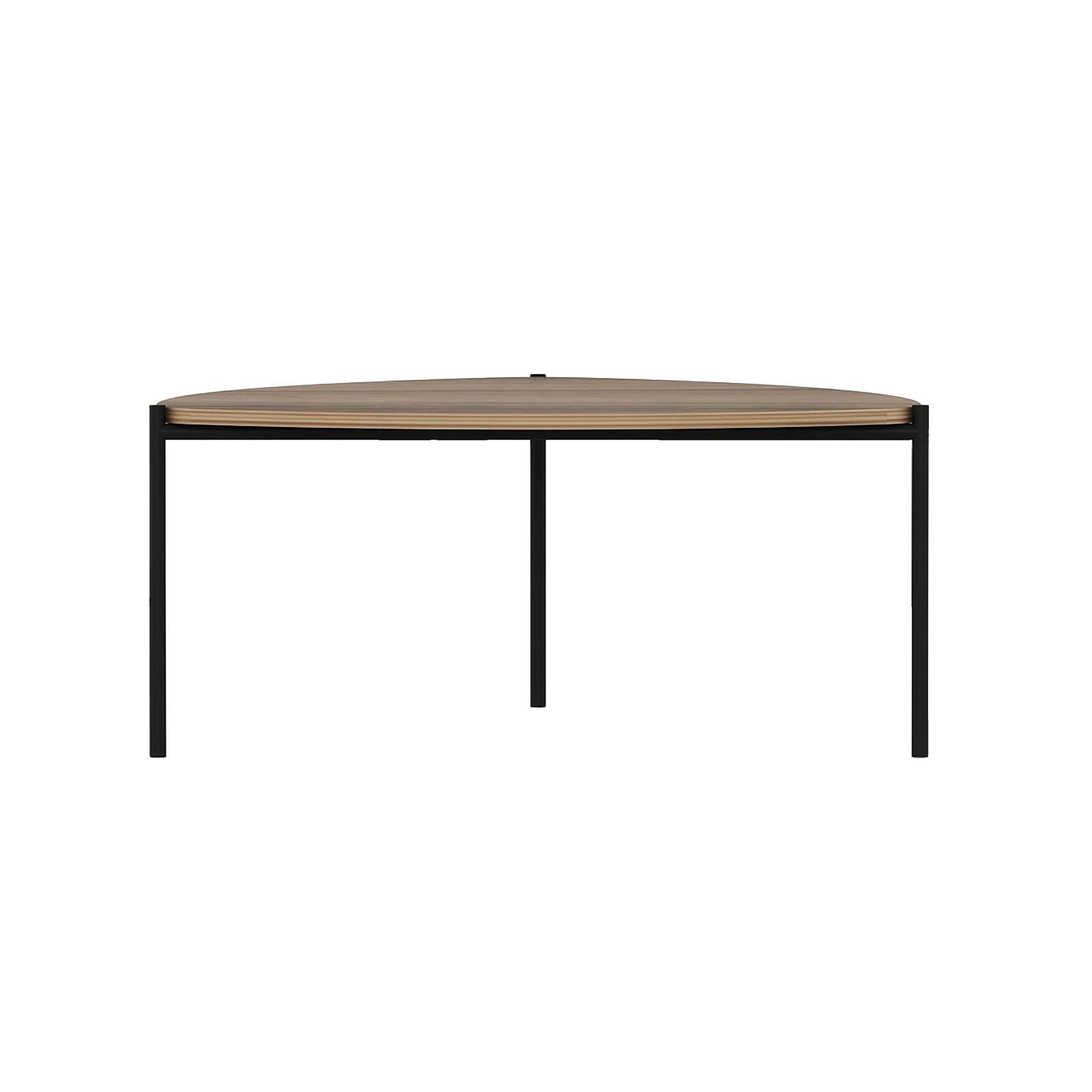 Table basse triangulaire en acier et mélaminé effet bois