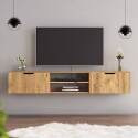 Meuble TV suspendu en mélaminé effet bois