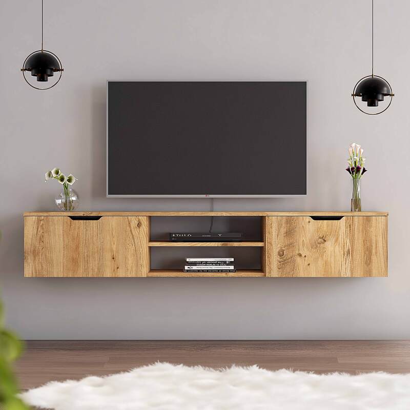 Meuble TV suspendu en mélaminé effet bois