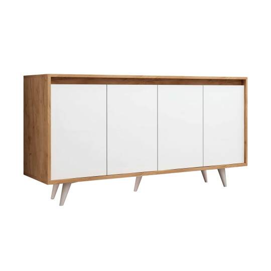 Buffet blanc et bois 4 portes 140 cm style scandinave | Oviala
